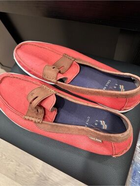 Cole Haan Red Canvas Slip-On Loafers with Brown Trim